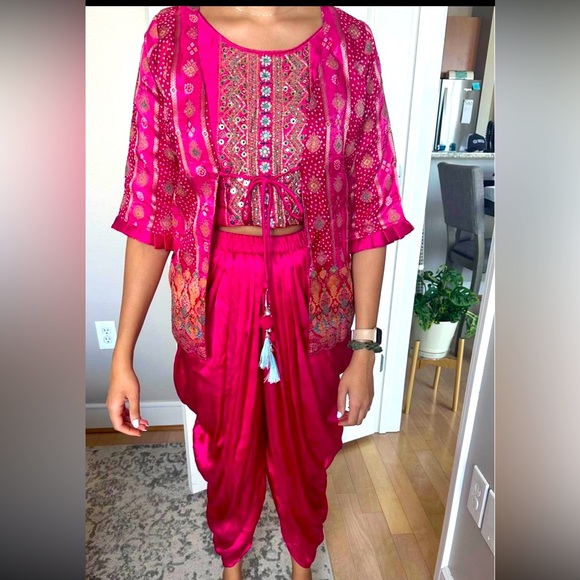 Other - Pink three piece Indian dhoti jacket blouse set! New!!